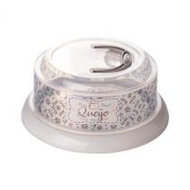 Queijeira em Plástico Redonda com Tampa Rosca Decorada e Alça Bege 20,8x8,8 cm - Plasutil