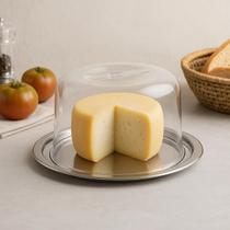 Queijeira Inox Com Tampa Acrílica Porta Queijo Pote Bandeja