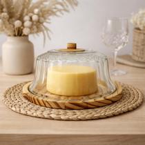 Queijeira Mini Boleira Madeira e Vidro Boho Chic Mesa Posta Queijeira Mini Boleira Madeira e Vidro Boho Chic Mesa Posta