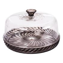 Queijeira Porta Queijo Cristal Fume Glamour Com Tampa 18cm
