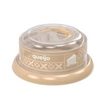 Queijeira Porta Queijo de Plástico 20,8 cm Fendi Redonda Tampa Alça para Transporte Fechamento Rosca Minas Luxo Plasútil