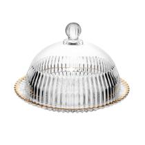 Queijeira Porta Queijo de Vidro Cristal com Tampa Borda Fio Dourado Império 20cm Wolff