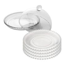 Queijeira Porta Queijo Frios + 4 Pratos Sobremesa Vidro 20cm