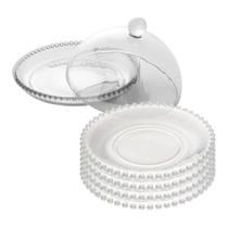 Queijeira Porta Queijo Frios + 4 Pratos Sobremesa Vidro 20cm