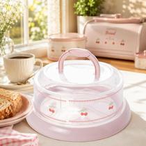 Queijeira Porta Queijo Plasútil Rosa Cereja com Tampa de Rosca e Alça Multiuso
