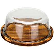 QUEIJEIRA PORTA QUEIJO REDONDA HOME&CO COM TAMPA DE VIDRO MADEIRA 8x21x21cm NATURAL