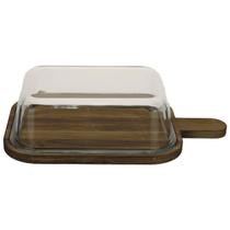 QUEIJEIRA PORTA QUEIJO RETANGULAR HOME&CO COM TAMPA DE VIDRO MADEIRA 7x31x18cm NATURAL