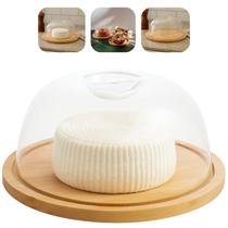 Queijeira Prato de Bambu Pra Queijo Frios Com Tampa Acrílica 18,5cm Minimalista Lyor