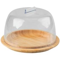 Queijeira Redonda Porta Queijo Minas De Mesa Em Bambu Com Tampa Em Acrílico Transparente 16cm Linha Sense OU