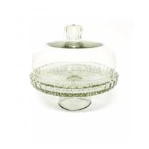 Queijeira Vidro Com Pedestal e Base Decorada Veneza Grande 20cm