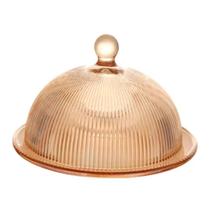 Queijeira Vidro Graffiato Borda Dourada Âmbar 20cm QJRA010 - Hauskraft