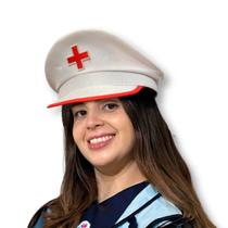 Quepe Enfermeira Adulto Branco e Vermelho