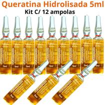 Queratina Hidrolisada 5ml Cabelo E Brilho -Kit C/ 12 Ampolas