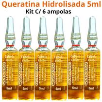 Queratina Hidrolizada 5ml Cabelo E Brilho - Kit C/ 6 Ampolas