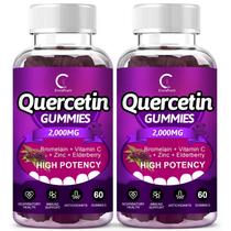 Quercetina Gummies - Quercetina com bromelina, vitamina C, zinco e sabugueiro 2000mg Força extra Reforço do sistema imunológico, suplemento de suporte pulmonar para adultos Crianças - 60 Gummies de quercetina (2 pacote)