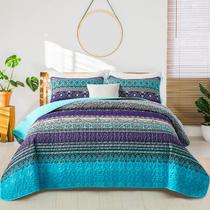 Quilt WONGS BEDDING Boho Twin Size, roxo, azul, microfibra Quilt WONGS BEDDING Boho Twin Size, roxo, azul, microfibra