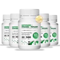 Quitosana Spirulina Psyllium - Kit 5 Frascos - 60 Cáps Cada.
