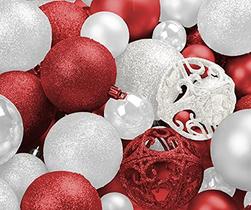 R N' D Brinquedos 100 Bolas vermelhas e brancas de enfeite de Natal à prova de quebra + 100 ganchos de ornamento de metal, ornamentos pendurados para árvore de Natal interior/exterior, festa de natal, decoração de casa