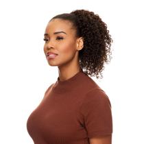 Rabo de Cavalo Cabelo Natural Cacheado 40cm Textura Curly De Benguela 100g, Castanho Escuro