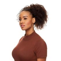 Rabo de Cavalo Cabelo Natural Cacheado 40cm Textura Kinky De Benguela 100g, Castanho Escuro