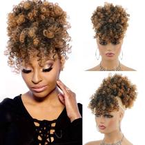 Rabo de cavalo Cetiq Afro Puff com cordão e presilha de cabelo encaracolada na franja, extensões de cabelo curtas com rabo de cavalo, penteados para mulheres (T30)