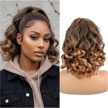 Rabo de cavalo com cordão, cabelo comprido, pontas encaracoladas, yaki liso, 18 polegadas