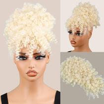 Rabo de cavalo com cordão construído sobre cabelo crespo afro puff kinky encaracolado