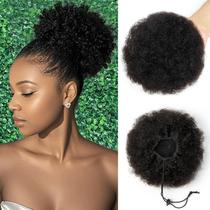Rabo de cavalo com cordão SPIKFN Afro Puff 15 cm encaracolado 100% cabelo humano