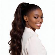 Rabo De Cavalo De Cabelo Sintético Ondas 75cm - Cor Castanho Escuro