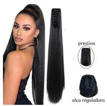 Rabo de cavalo Preto Liso com Presilha Fixadora - wig