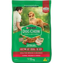 Ração Dog Chow Nestlé Purina Extra Life para Cães Adultos Médios e Grandes Sabor Carne, Frango e Arroz 15 Kg