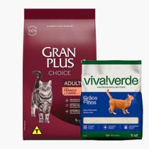 Ração Gran Plus Gatos Choice Frango E Carne - 10,1Kg + Areia Viva Verde - 4kg
