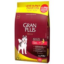 Ração Gran Plus Menu Cães Adultos Porte Médio e Grande Carne e Arroz Leve 16,5kg e Pague 15kg
