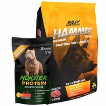 Ração Hammer Premium 15kg mais Complemento Alimentar Bully Monster 1,2Kg Energia e Saude
