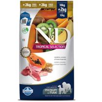Ração N&D Tropical Selection para Cães Adultos de Porte Médio e Grande Sabor Cordeiro 10+2KG Grátis
