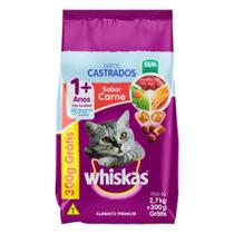 Ração para Gatos Castrados Whiskas Adultos 1+ Anos Sabor Carne 2,7kg Ganhe 300g