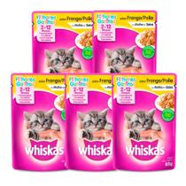 Ração para Gatos Whiskas Filhotes 2-12 Meses Sachê Sabor Frango ao Molho 85g Kit com cinco unidades