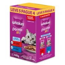 Ração para Gatos Whiskas Sabores Carne ao Molho e Peixe com 5 Saches 85g Leve 5 Pague 4