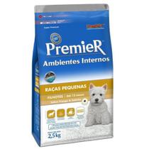 Ração Premier Ambientes Interno Cães Filhotes Raças Pequenas Sabor Frango e Salmão 12 kg