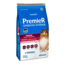 Ração Premier Ambientes Internos Cães Adultos Sênior +7 Raças Pequenas Frango e Salmão 12kg