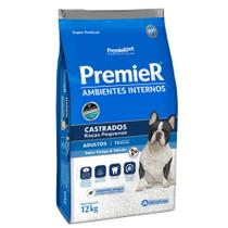 Ração Premier Ambientes Internos Para Cães Adultos de Raças Pequenas Castrados Sabor Frango e Salmão 12 Kg