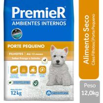 Ração Premier para Cães Filhotes de Raças Pequenas Ambientes Internos Sabor Frango e Salmão 12kg