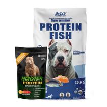 Ração Protein Fish 15kg mais Complemento Alimentar Bully Monster 1,2kg Mais Saude E Vitalidade