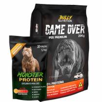 Ração Super Premium Game Over 20kg + Suplemento Bully Monster 1,2Kg Força e Nutrição