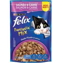 Ração Úmida Felix Fantastic Sachê para Gatos Adultos sabor Salmão e Carne 85g