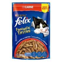 Ração Úmida Felix Fantastic Sachê Tiritas para Gatos Adultos sabor Carne 85g