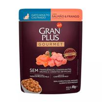 Ração Úmida Gran Plus Sachê Gatos Gourmet Castrados Salmão e Frango - 85g