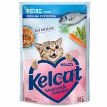 Ração Úmida Kelcat Sachê Peixe, Ervilha e Cenoura - 85 g