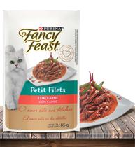 Racão Úmida Nestlé Purina Fancy Feast Sachê Petit Filet com Carne para Gatos Aultos - 85Gr