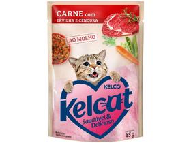 Ração Úmida para Gato Adulto Sachê Kelco Ao Molho - Kelcat Carne com Ervilha e Cenoura 85g
